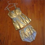 vintage deweese two piece lame swimsuit