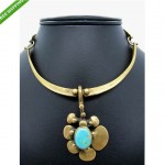 vintage jack boyd brutalist bronze and turquoise choker