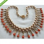 vintage miriam haskell coral glass and pearl egyptian necklace