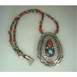 vintage navajo sterling coral turquoise necklace