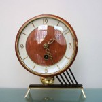 vintage orfac french wood and brass table clock
