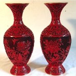 vintage pair chinese cinnabar vases