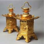 vintage pair japanese copper shrine lanters