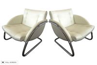 vintage pair mid-century vinyl and chrome chairs
