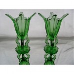 vintage pair of 1930s uranium glass vases