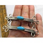 vintage pair of sterling turquoise barrettes