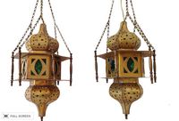 vintage pair turkish brass and glass lanterns