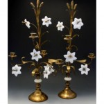 antique 19th centure pair french gilt bronze glass flower candelabra