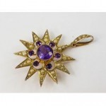 antique amethyst seed pearl pendant brooch