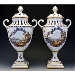 antique german dresden porcelain covered urns