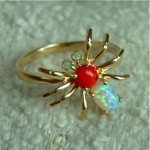 antique gold opal coral spider ring