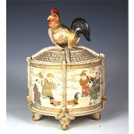 antique japanese satsuma covered jar with figural cockerel finial