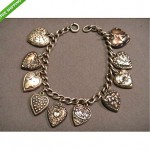 antique stelring silver puffy heart charm bracelet