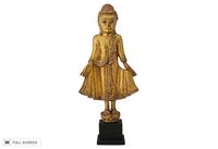 antique wood burmese gilded buddha with glass details