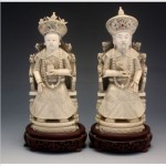 pair antique chinese faux ivory figures