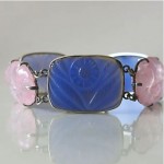 vintage 1920s carved rose quartz blue chalcedony silver chinese bracelet