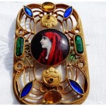 vintage czech enamel portrait brooch