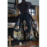 vintage handpainted mexican circle skirt with 3-d dancers