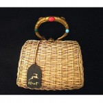vintage koret gold wicker purse with cabochons and tag
