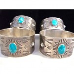 vintage set of sterling turquoise napkin rings