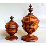 antique 19th century peaseware wood urns