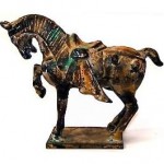 antique bronze or iron japanese war horse
