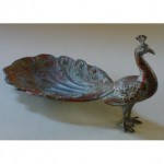antique cast metal peacock tray dish