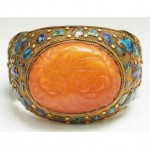 antique chinese baltic butterscotch amber silver enamel bracelet