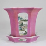 antique chinese famille rose jardiniere with under dish