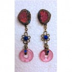 antique chinese silver enamal tourmaline earrings