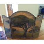 antique painted fireplace screen