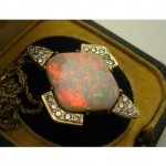 vintage 14k fiery opal diamond necklace