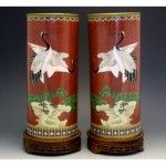 vintage 1890s pair of cloisonne enamel over bronze vases