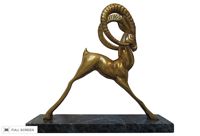 vintage 1950s brass ibex on marble base