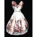 vintage 1950s loungees scenic print dress