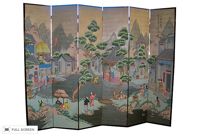vintage asian hand painted panel screen room divider