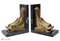 vintage brass dolphin and marble bookends