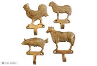 vintage brass farm animal wall hooks
