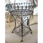 vintage french wheeled wire plant stand