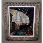 vintage mid-century mckay brooklyn bridge oil painting