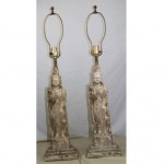 vintage pair asian goddess statue figural lamps