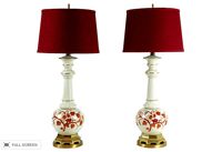 vintage pair handpainted chinoiserie lamps