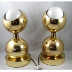 vintage pair mid-century gold crhome ball table lamps