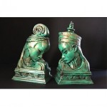 vintage pair of large mid-century chalkware siam busts