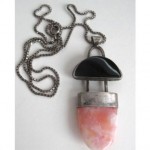 vintage sterling onyx pink agate pendant necklace