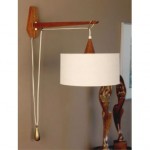 vintage mid-century teak swing arm lamp