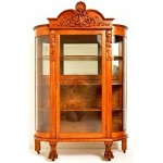 antiqu 1880s american carved oak curved china cabinet