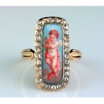 antique 1800s spanish handpainted diamond cherub ring