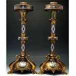 antique 1850s french bronze cloisonne candlesticks