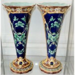 antique 1868 wedgwood majolica trumpet vases